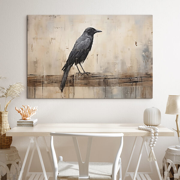 Schilderij van een vogel op een tak Schilderij van een vogel op een tak
