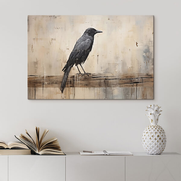 Schilderij van een vogel op een tak Schilderij van een vogel op een tak