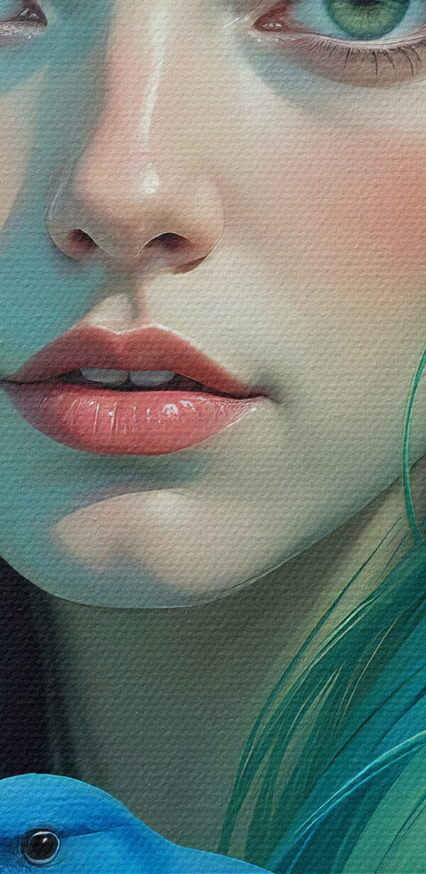 Vrouw met groen haar en een blauwe vogel Vrouw met groen haar en een blauwe vogel