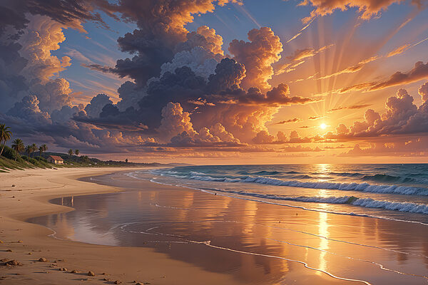 Zonsondergang boven een strand Zonsondergang boven een strand