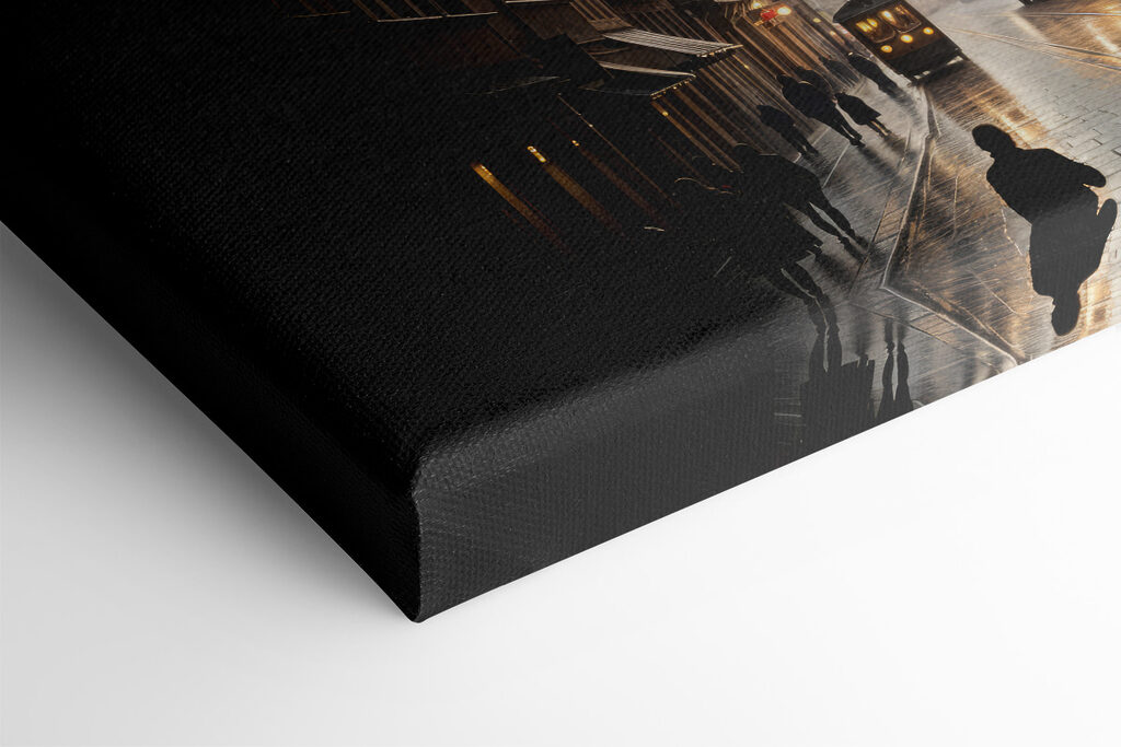 Street with buildings and a train on it