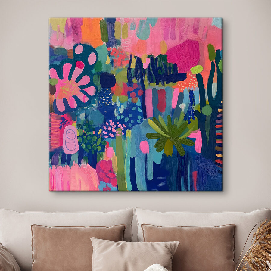 Kleurrijk schilderij van bloemen en planten Kleurrijk schilderij van bloemen en planten