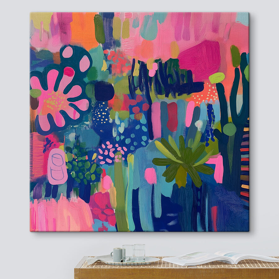Kleurrijk schilderij van bloemen en planten Kleurrijk schilderij van bloemen en planten