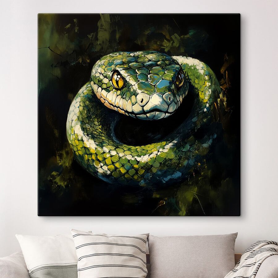 Groene slang met gele ogen Groene slang met gele ogen