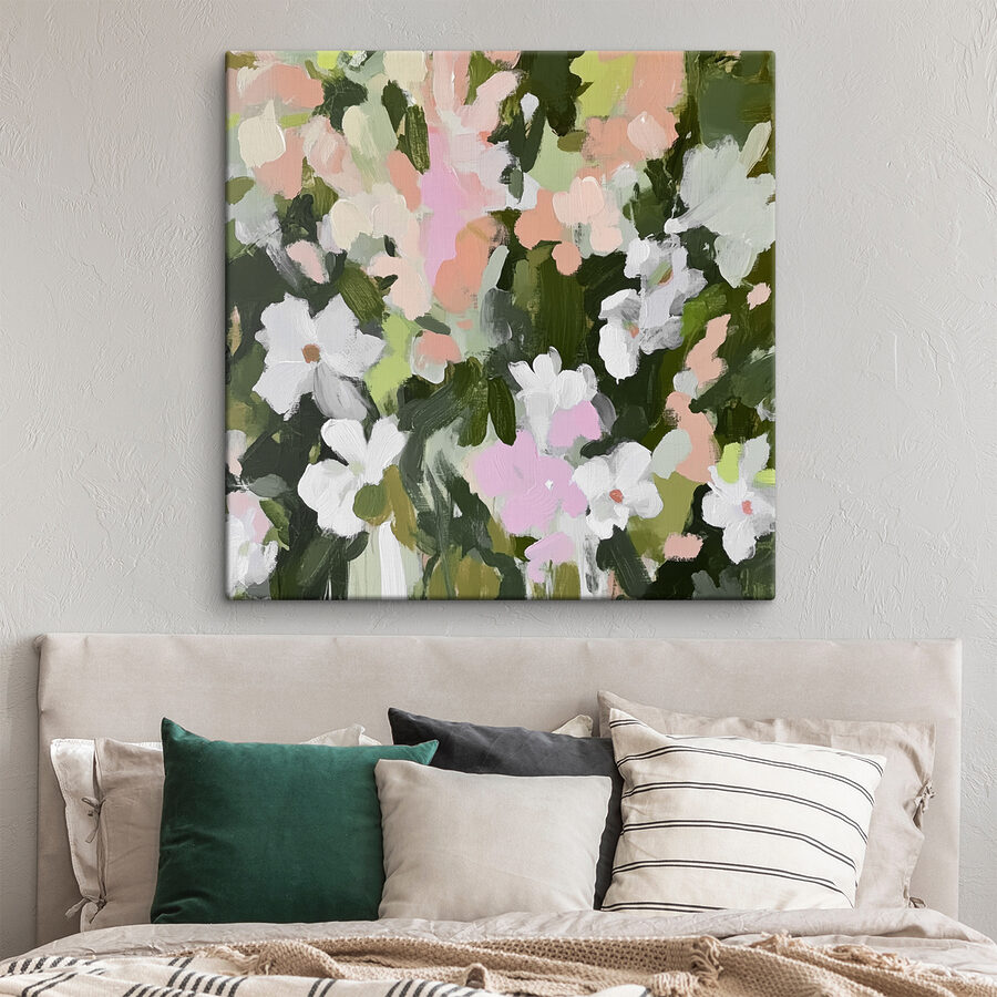 Schilderij van bloemen en bladeren Schilderij van bloemen en bladeren