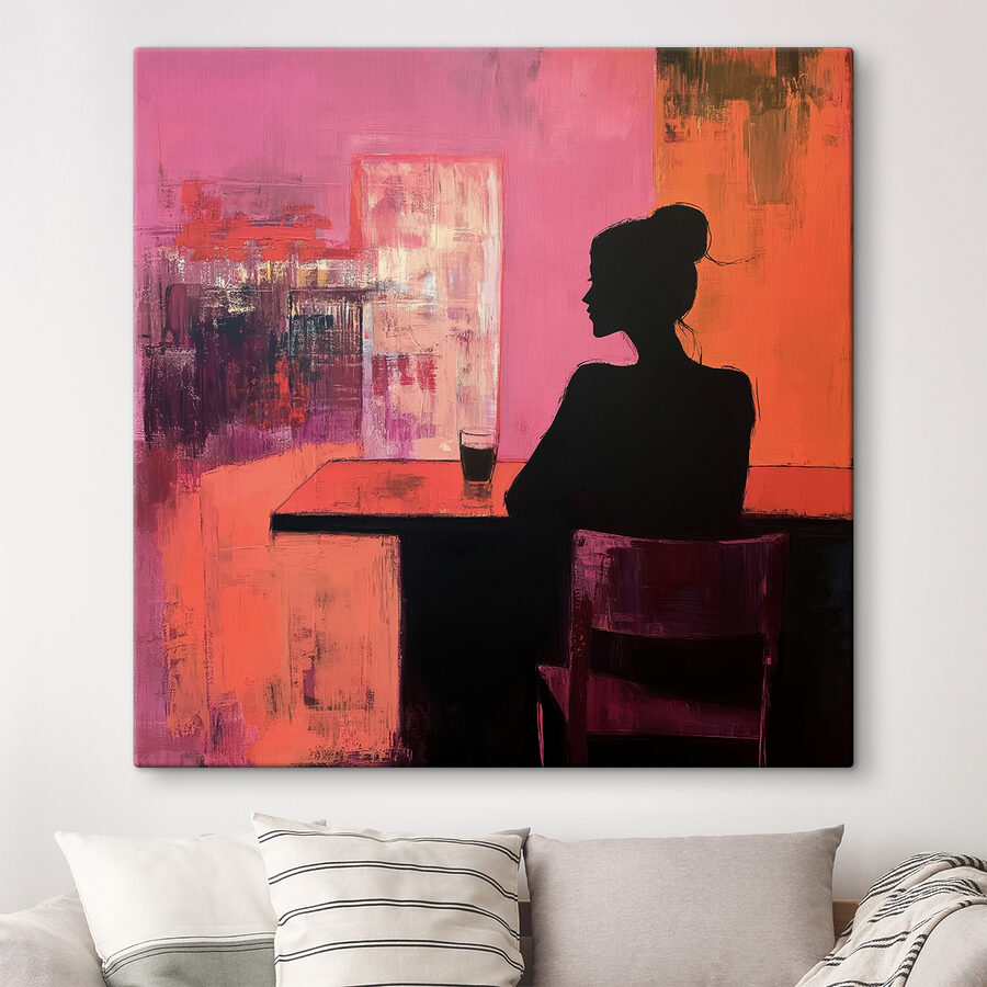 Schilderij van een vrouw zittend aan een tafel