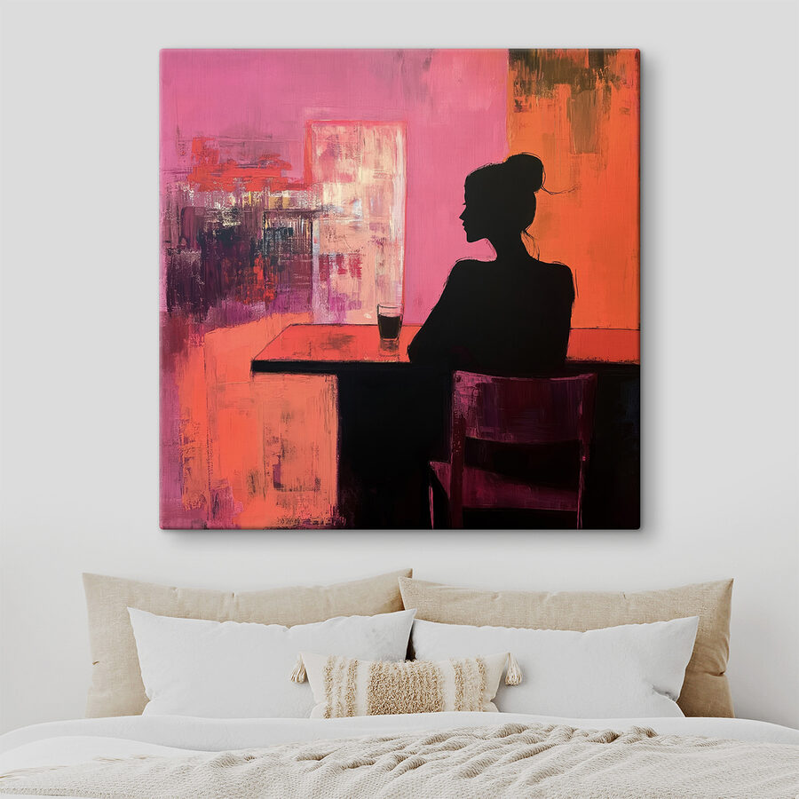 Schilderij van een vrouw zittend aan een tafel