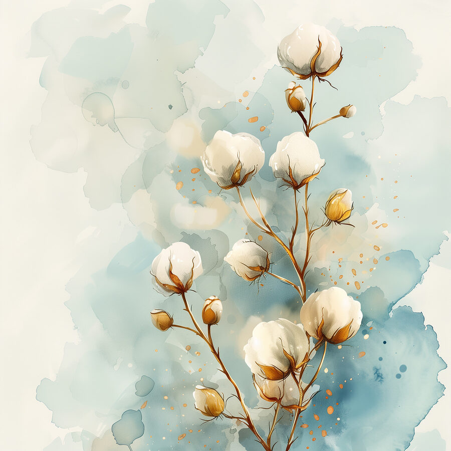 Aquarel van katoenen bloemen