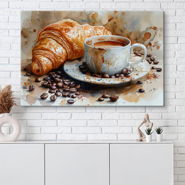 Canvas prints Watercolor of a cup of coffee and a croissant Canvas prints Watercolor of a cup of coffee and a croissant