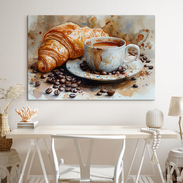 Canvas prints Watercolor of a cup of coffee and a croissant Canvas prints Watercolor of a cup of coffee and a croissant