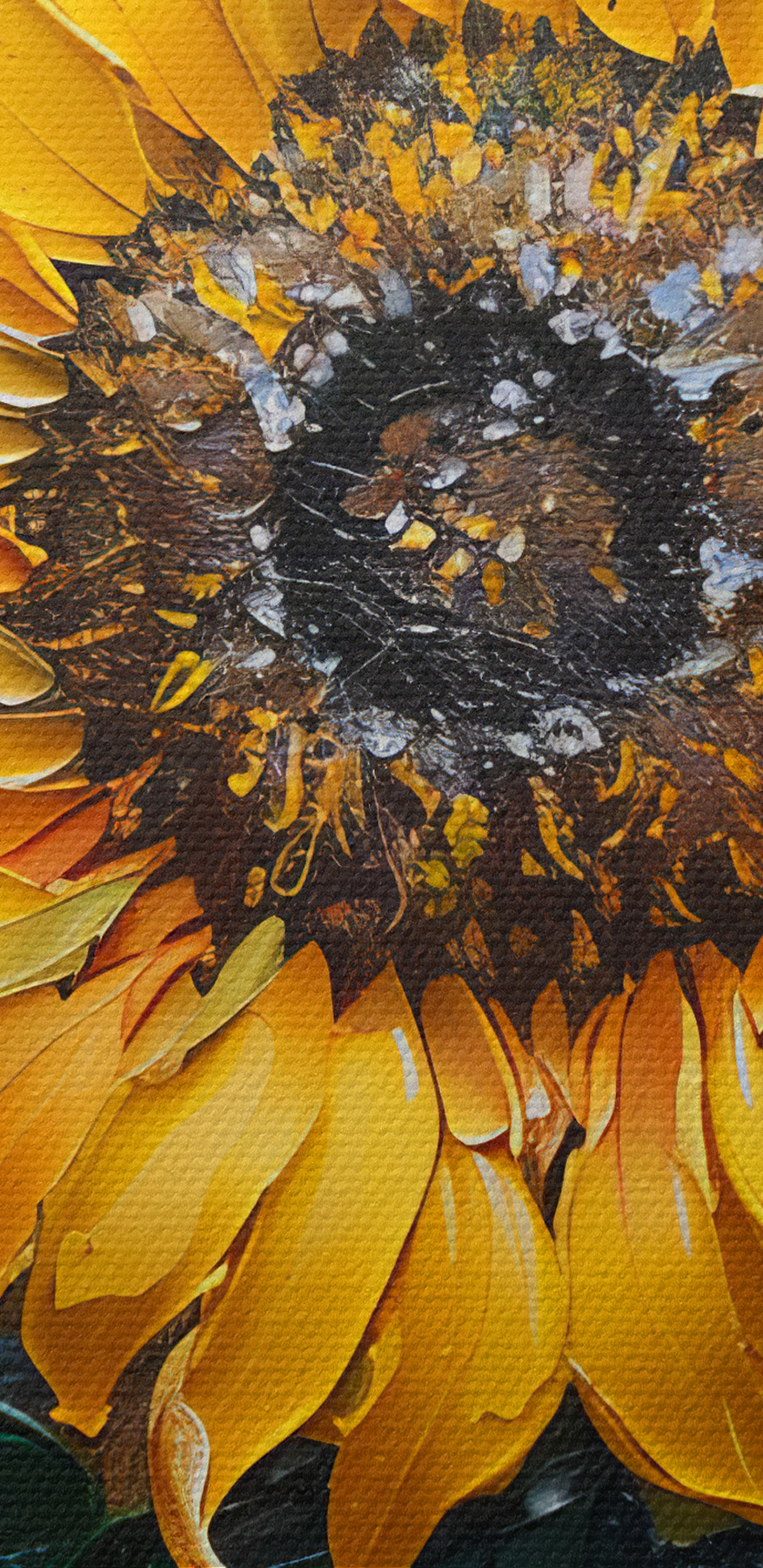 Close-up van een schilderij van zonnebloemen