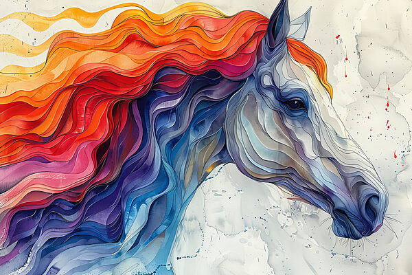 Schilderij van een paard met kleurrijk haar Schilderij van een paard met kleurrijk haar