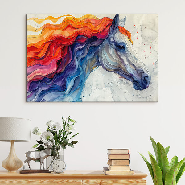 Schilderij van een paard met kleurrijk haar Schilderij van een paard met kleurrijk haar