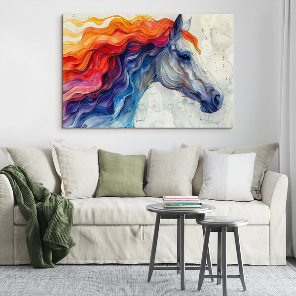 Schilderij van een paard met kleurrijk haar Schilderij van een paard met kleurrijk haar