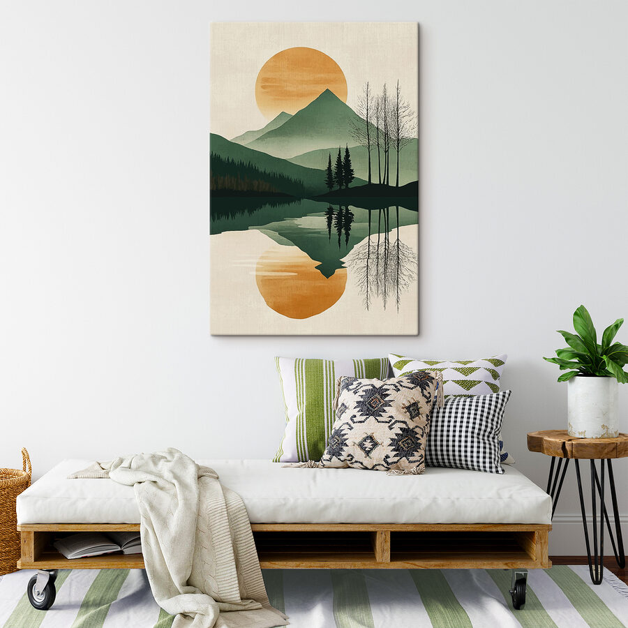 Landschap van bergen en bomen en een meer