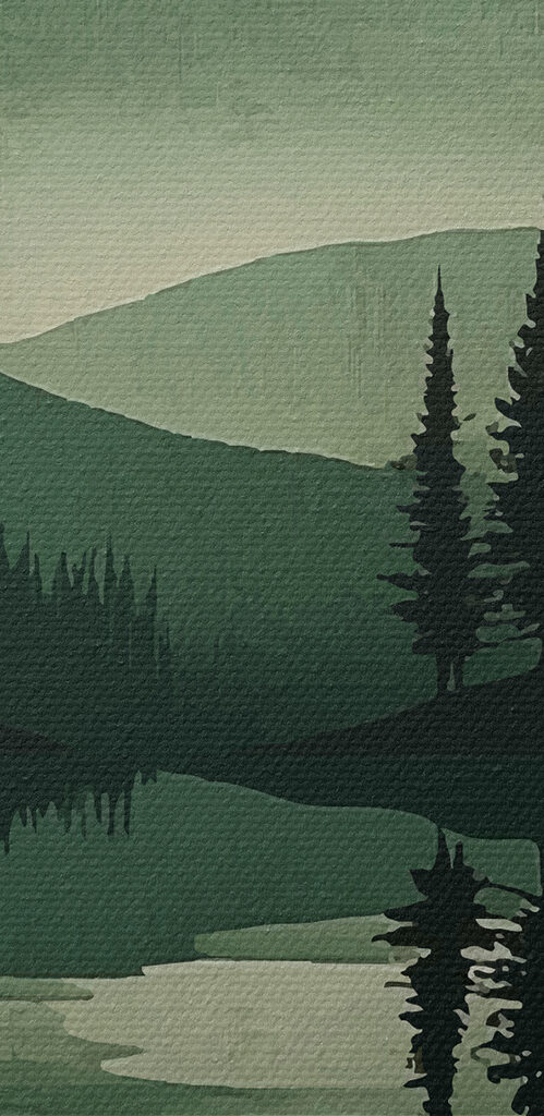 Landscape of mountains and trees and a lake Landscape of mountains and trees and a lake