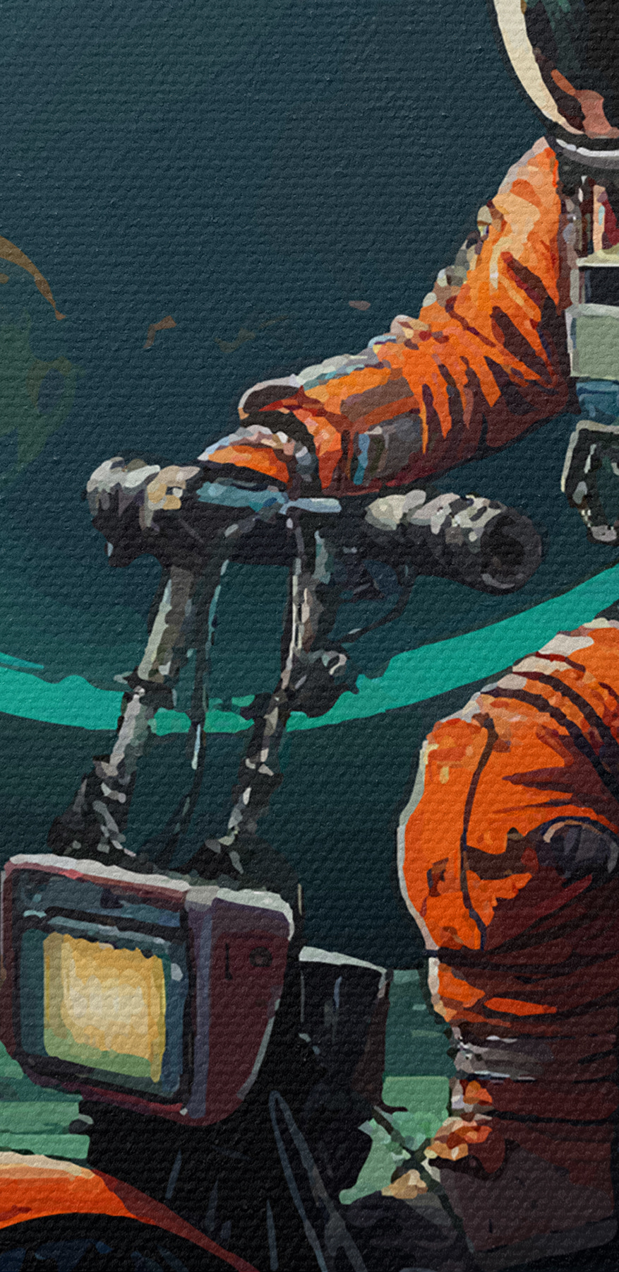 Een astronaut op een scooter op de maan