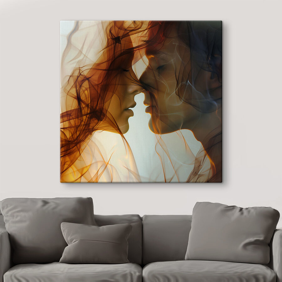 Canvas Schilderijen Man en vrouw met rook