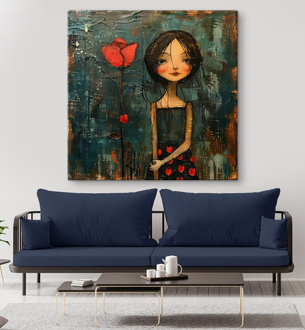 Schilderij van een meisje met een bloem Schilderij van een meisje met een bloem