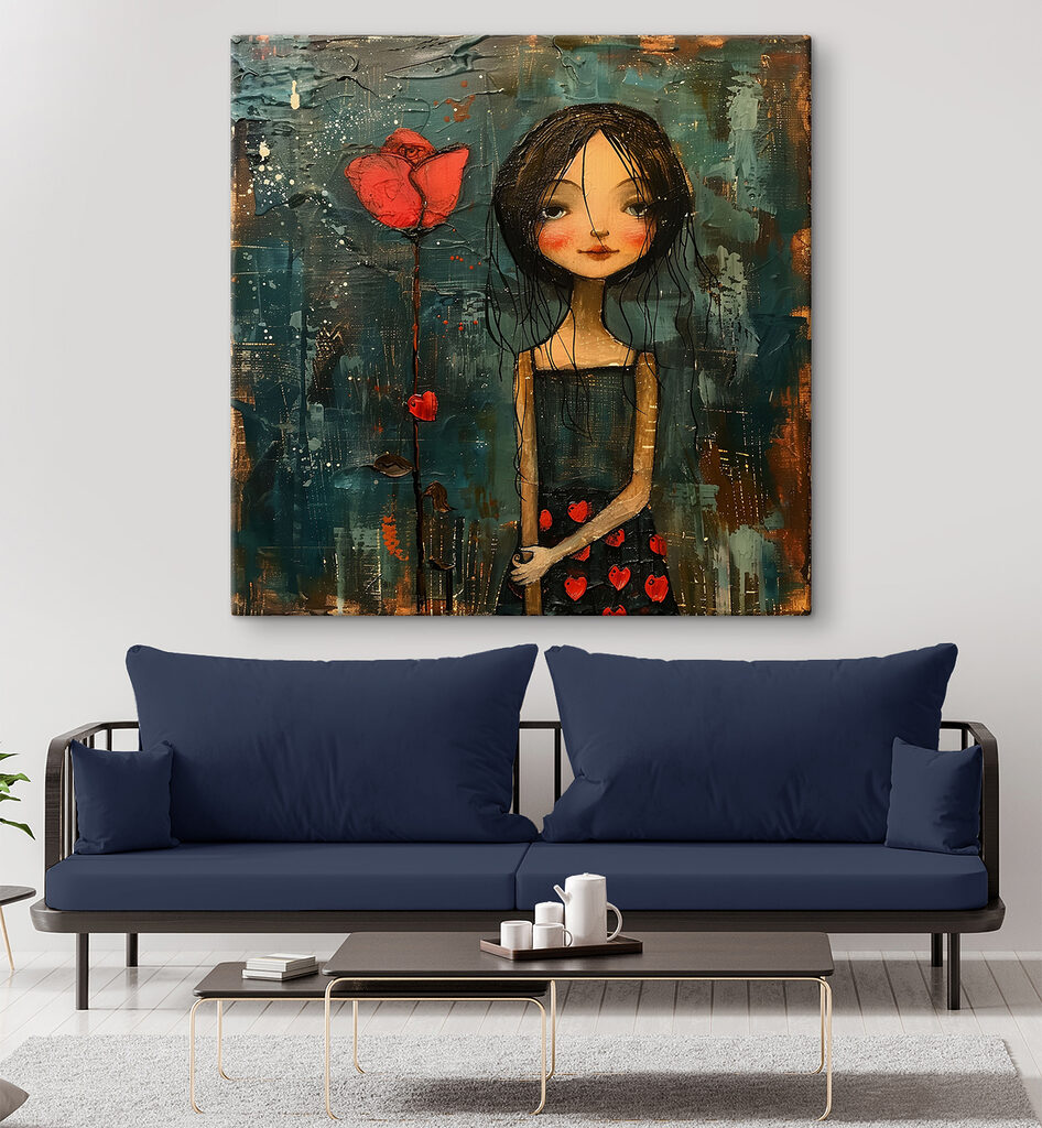 Painting of a girl holding a flower