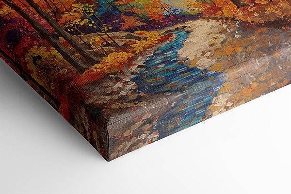 Schilderij van een rivier die door een bos stroomt Schilderij van een rivier die door een bos stroomt