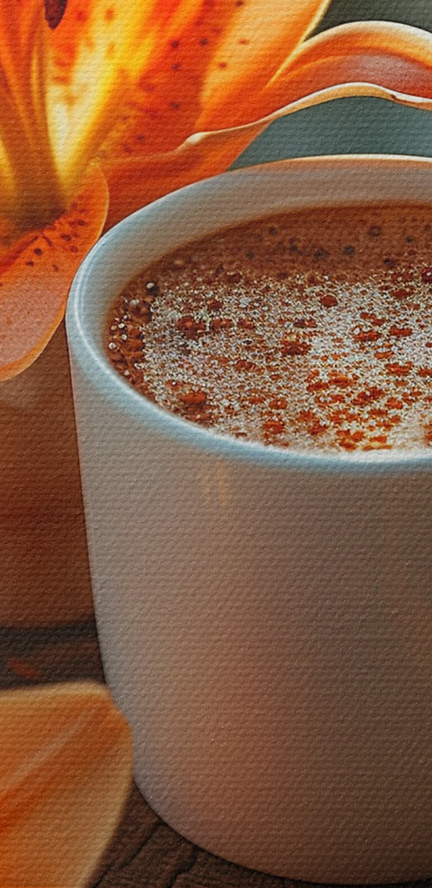 Kopje koffie en oranje bloemen Kopje koffie en oranje bloemen