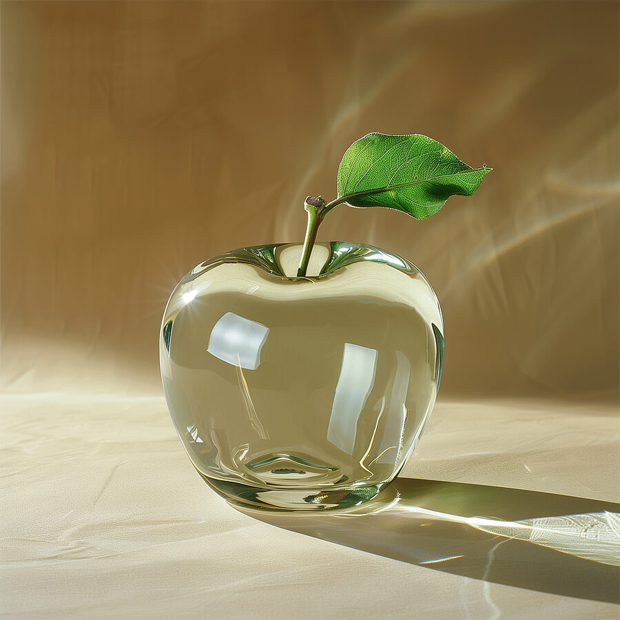 Glazen appel met een blad erop