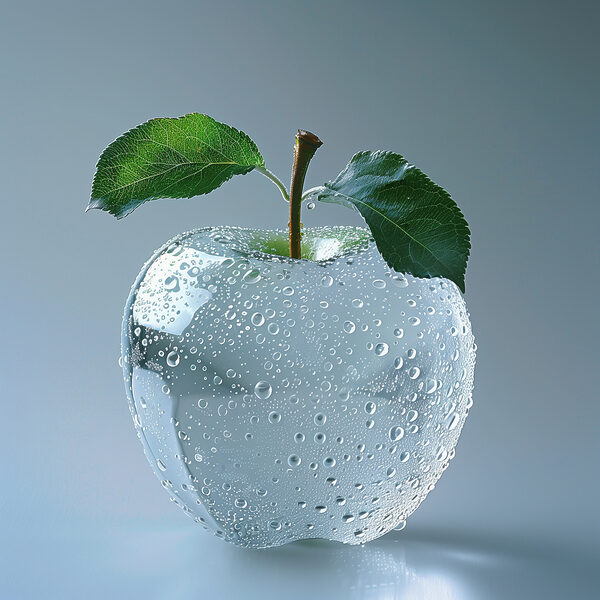 Heldere appel met waterdruppels erop Heldere appel met waterdruppels erop