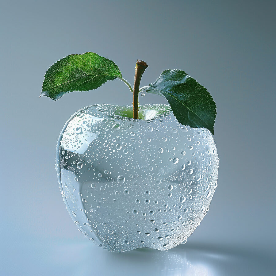 Heldere appel met waterdruppels erop