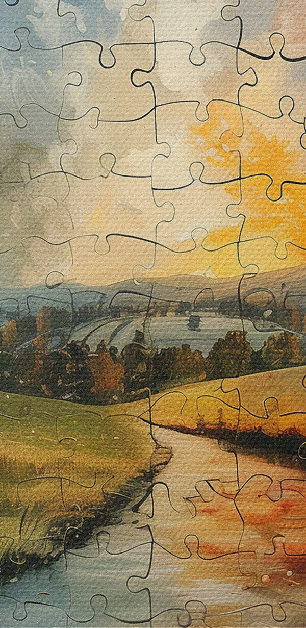 Puzzel van een rivier met bomen en een maan Puzzel van een rivier met bomen en een maan