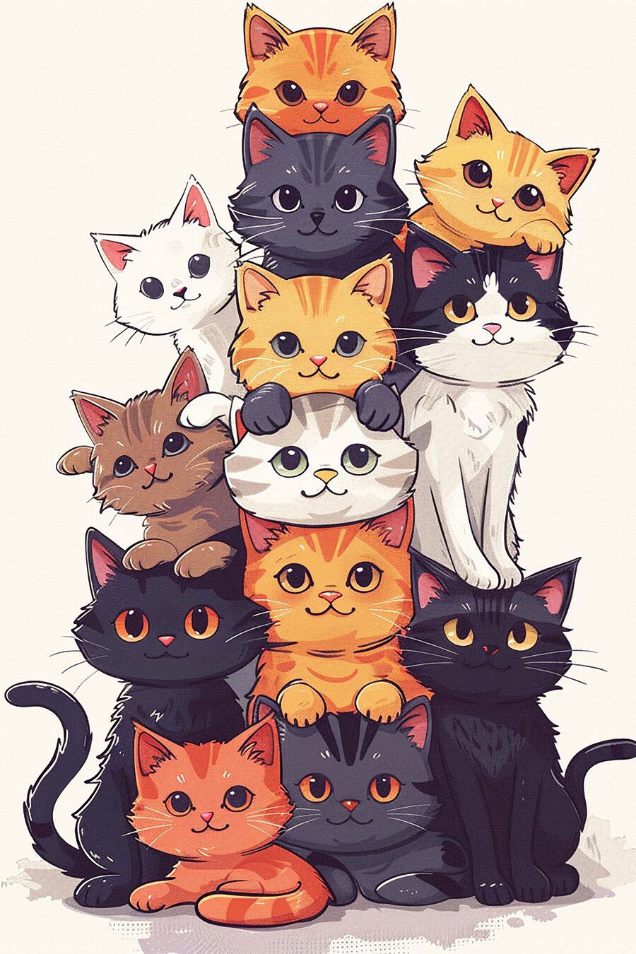 Groep katten op elkaar gestapeld