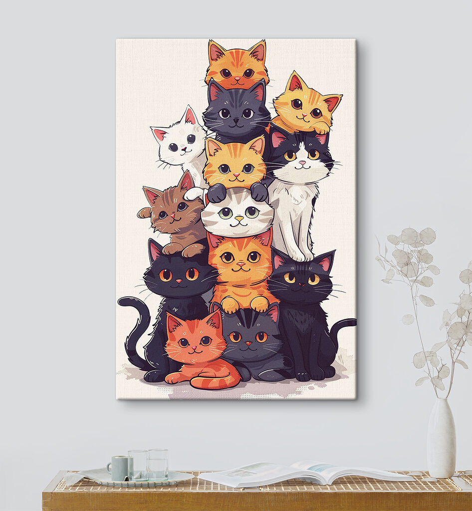 Group of cats stacked together