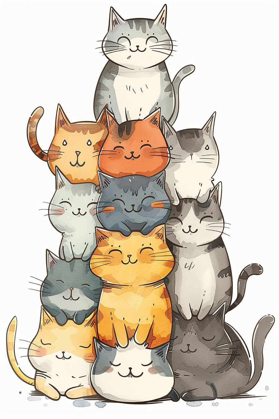 Groep katten op elkaar gestapeld