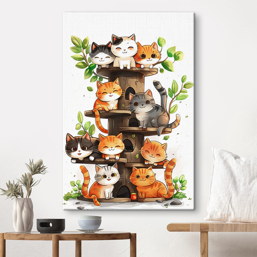 Groep katten op een boom