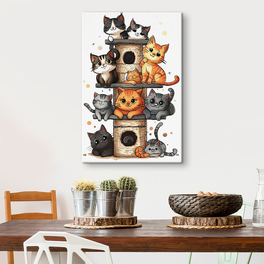Groep katten op een toren