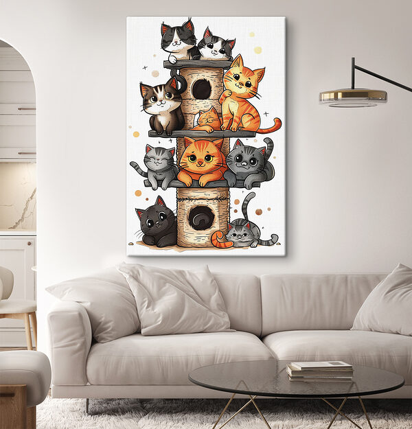 Groep katten op een toren Groep katten op een toren