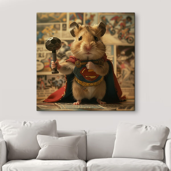 Hamster met cape en hamer Hamster met cape en hamer