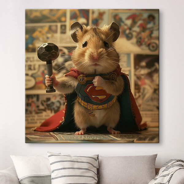 Hamster met cape en hamer Hamster met cape en hamer