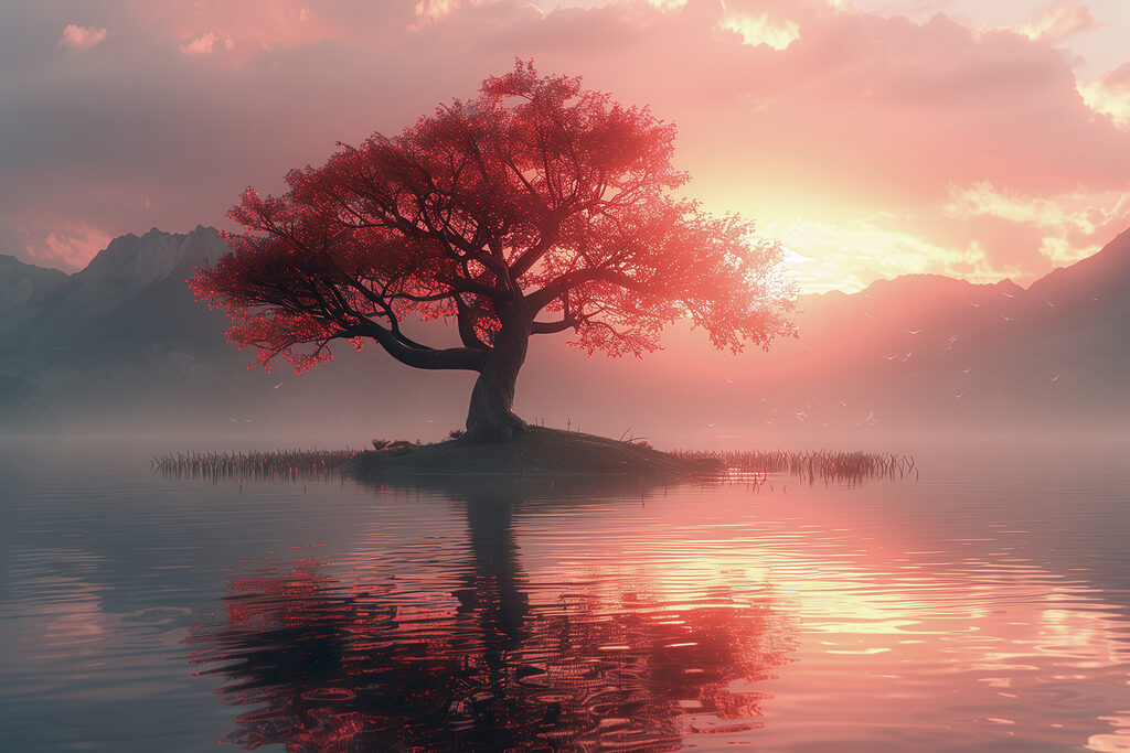 Tree on a small island in water