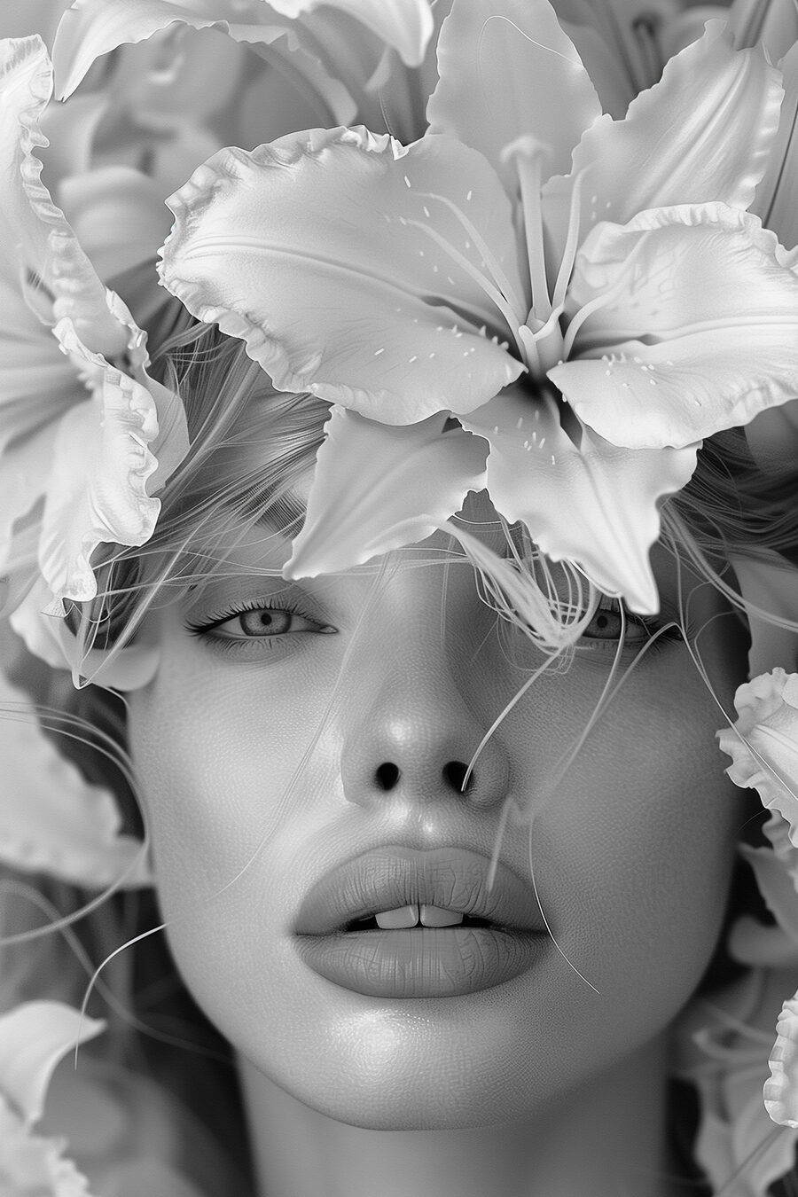 Vrouw met bloemen op haar hoofd