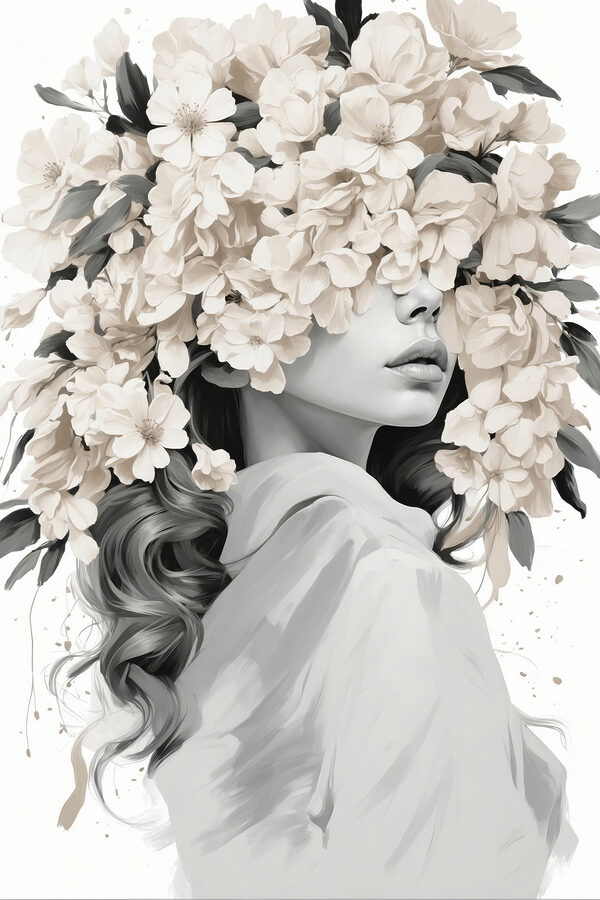 Vrouw met bloemen op haar hoofd Vrouw met bloemen op haar hoofd