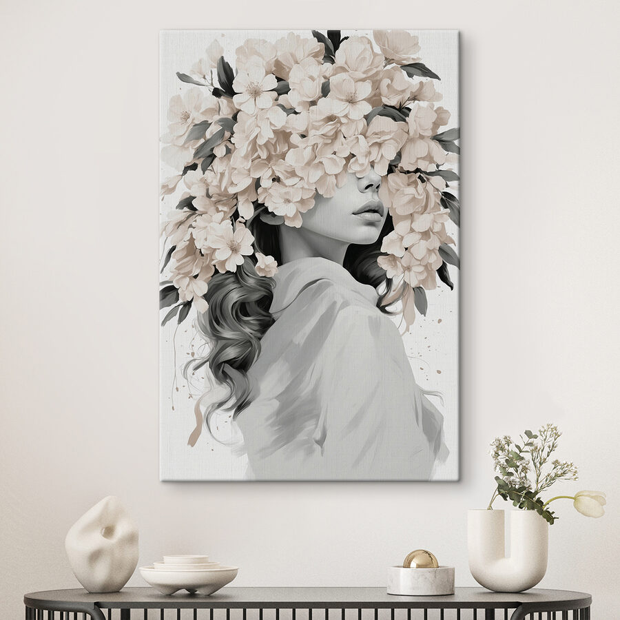 Vrouw met bloemen op haar hoofd
