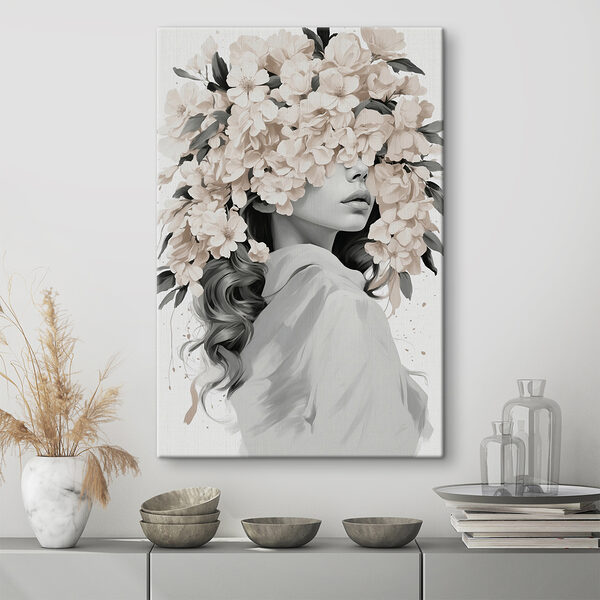 Vrouw met bloemen op haar hoofd Vrouw met bloemen op haar hoofd