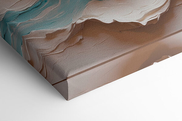 Painting of a mountain with white and blue waves