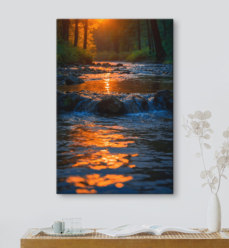Rivier met rotsen en bomen op de achtergrond