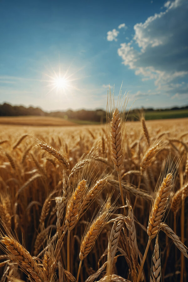 Tarweveld met de zon op de achtergrond Tarweveld met de zon op de achtergrond