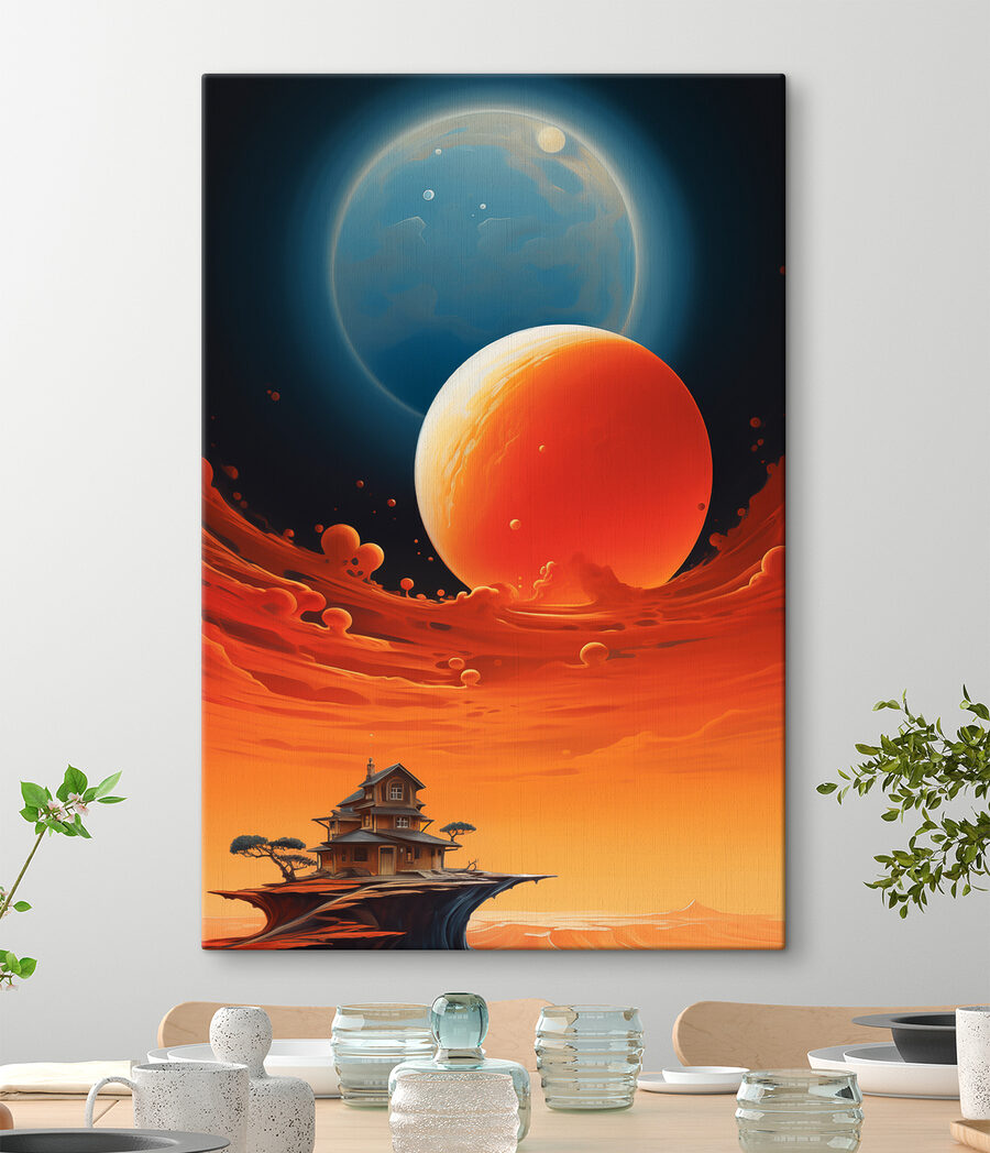 Huis aan de hemel met planeten