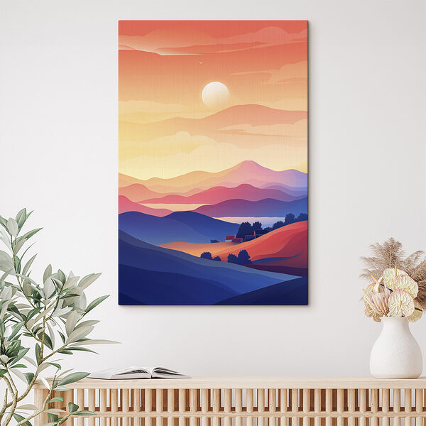 Landschap van bergen en een huis Landschap van bergen en een huis