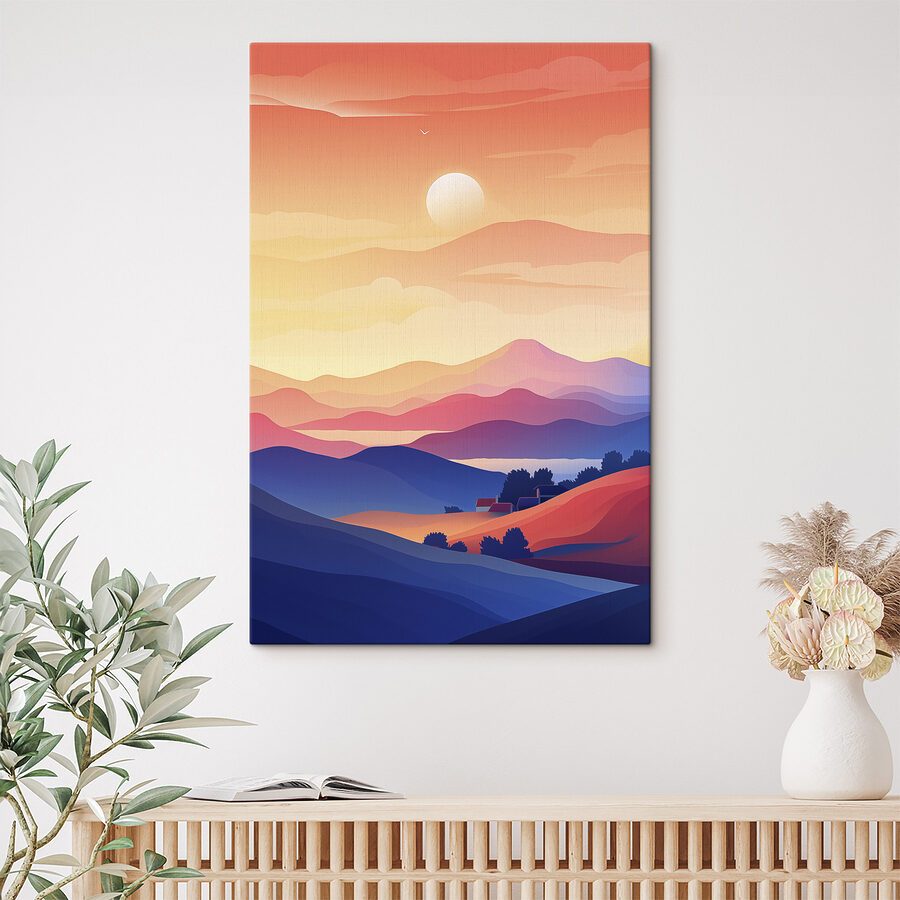 Landschap van bergen en een huis