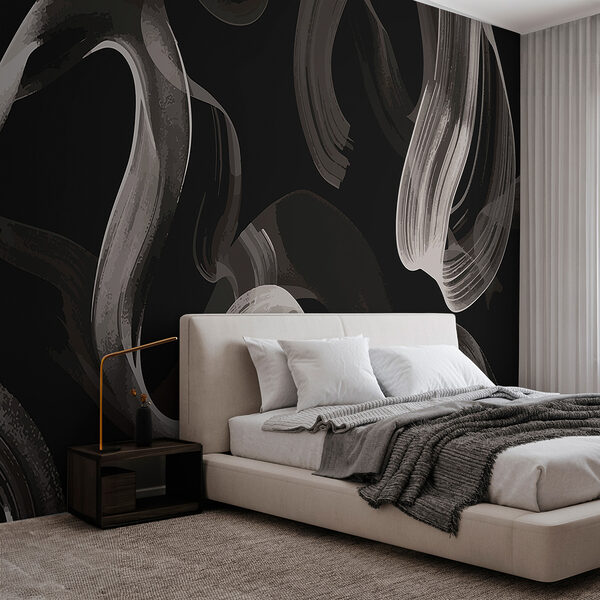 Zwart-witte achtergrond met witte rook Fotobehang Zwart-witte achtergrond met witte rook